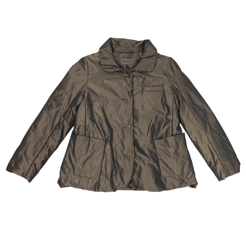Oska Women's Button Puffer Iridescent Jacket Size 0 - US 4/6 Gray-ish Brown